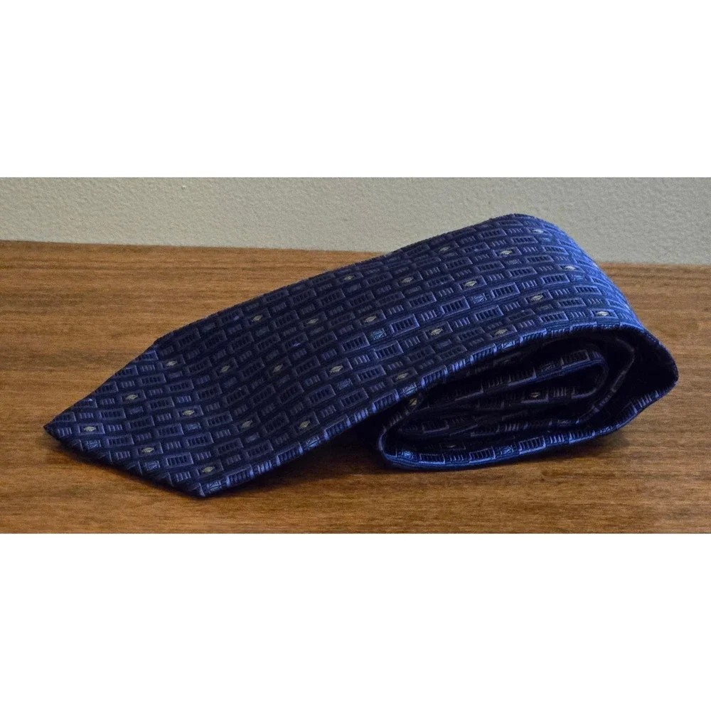 Equestrian Firenze Mens Blue Geometric Silk Tie Made in Italy Luxury Necktie